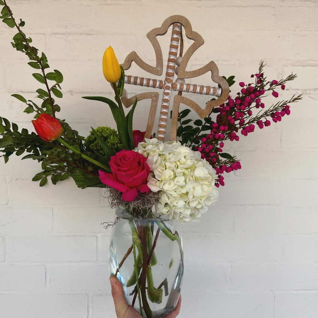 Mixed Fresh Arrangement with Cross